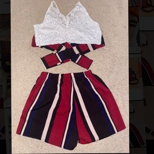 Burgundy and white striped 2 piece